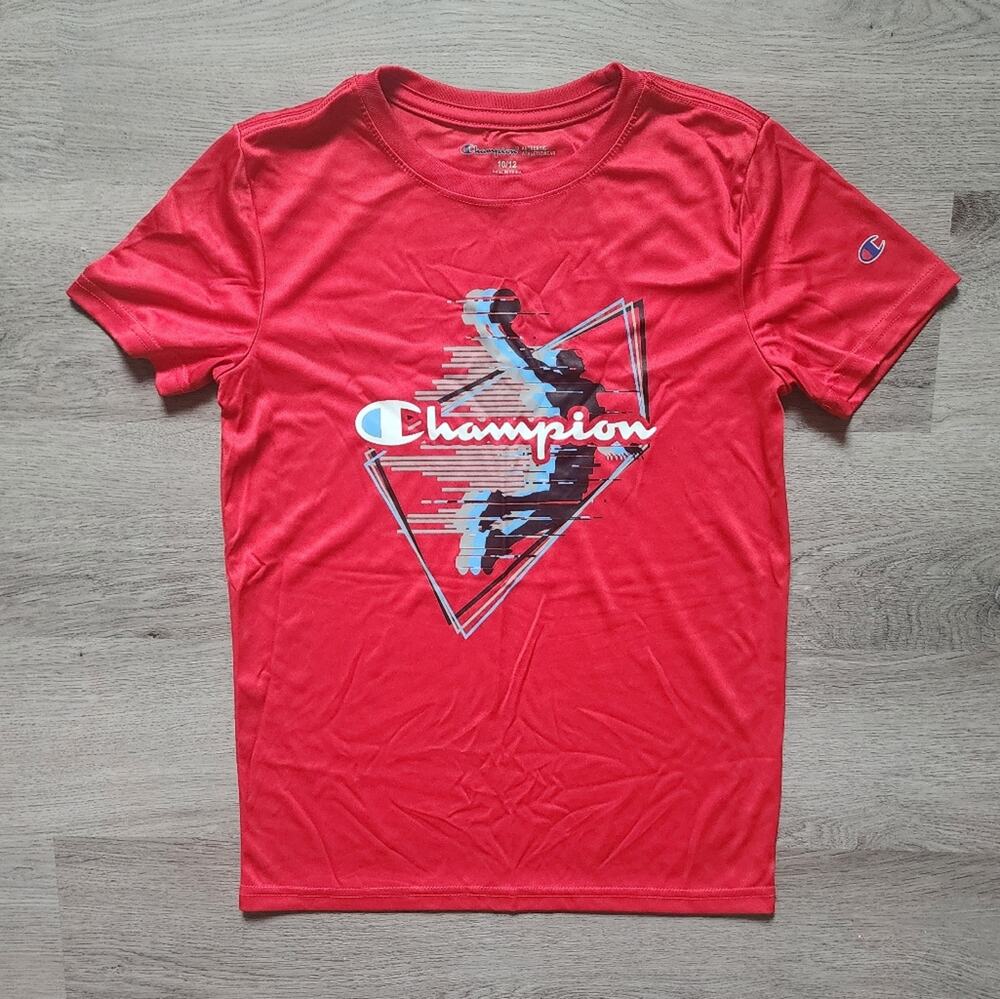 Champion Boy's Red Logo & Basketball Short Sleeve Crewneck T-Shirt Size 10/12